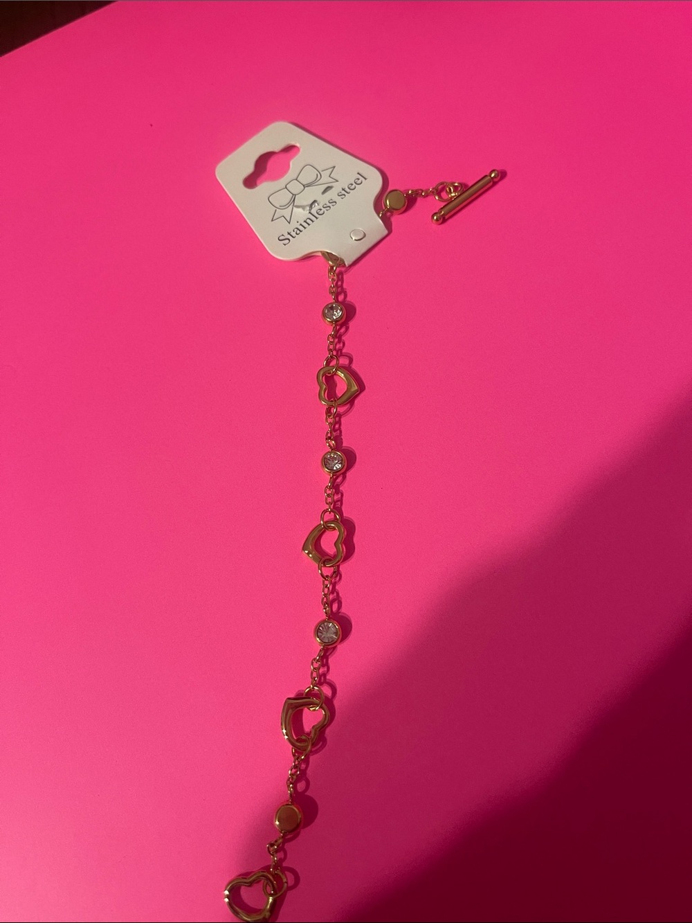 Fashion jewelry Gold plated Heart and Crystal Link Bracelet - Gold